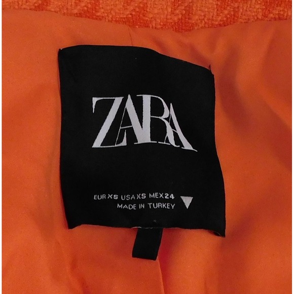 Zara Orange Houndstooth‎ Check Fringe Accent Short Blazer Jacket sz XS - Picture 4 of 4
